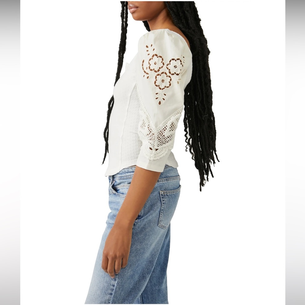 New Free People Brunch Date Puff Sleeve Top in Size XS - Picture 3 of 10